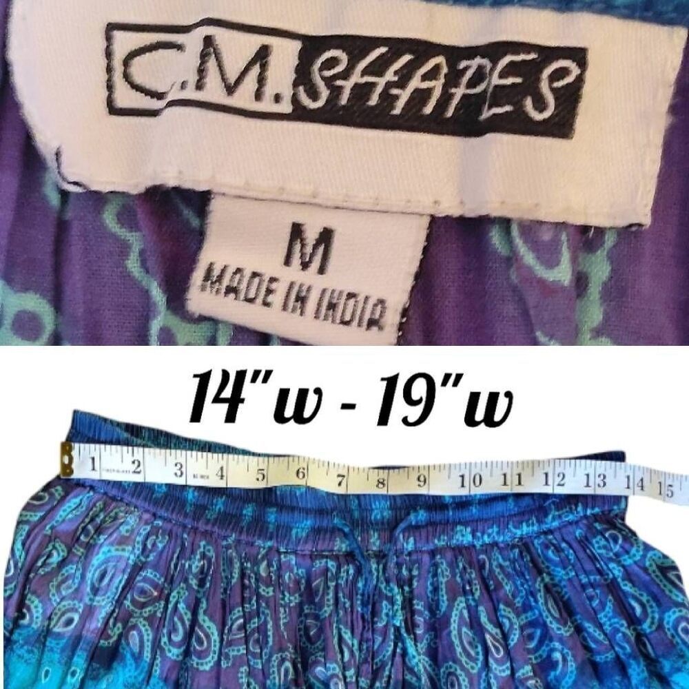 VTG 80s Blue Teal Purple Paisley Print Cotton Broomstick Midi Skirt Medium - Picture 10 of 13